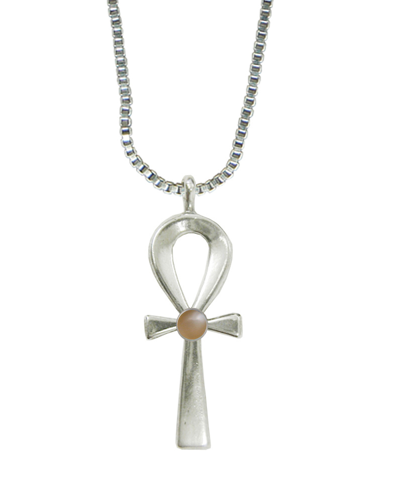 Sterling Silver Ankh Pendant With Peach Moonstone